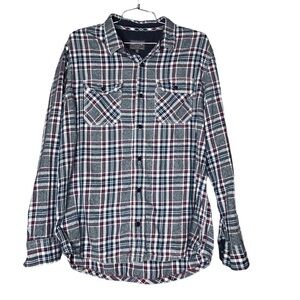 FatFace Plaid Flannel Long Sleeve Button Front Western Blue Grey Red Men's Large